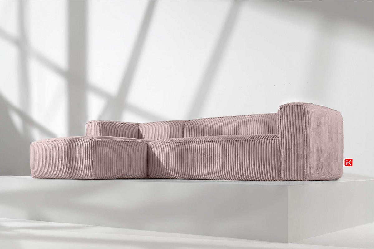 ECKSOFA-LINKS FEROX Modern, Cord-Stoff, rosa - Pink, Textil (305/175cm) - KONSIMO®