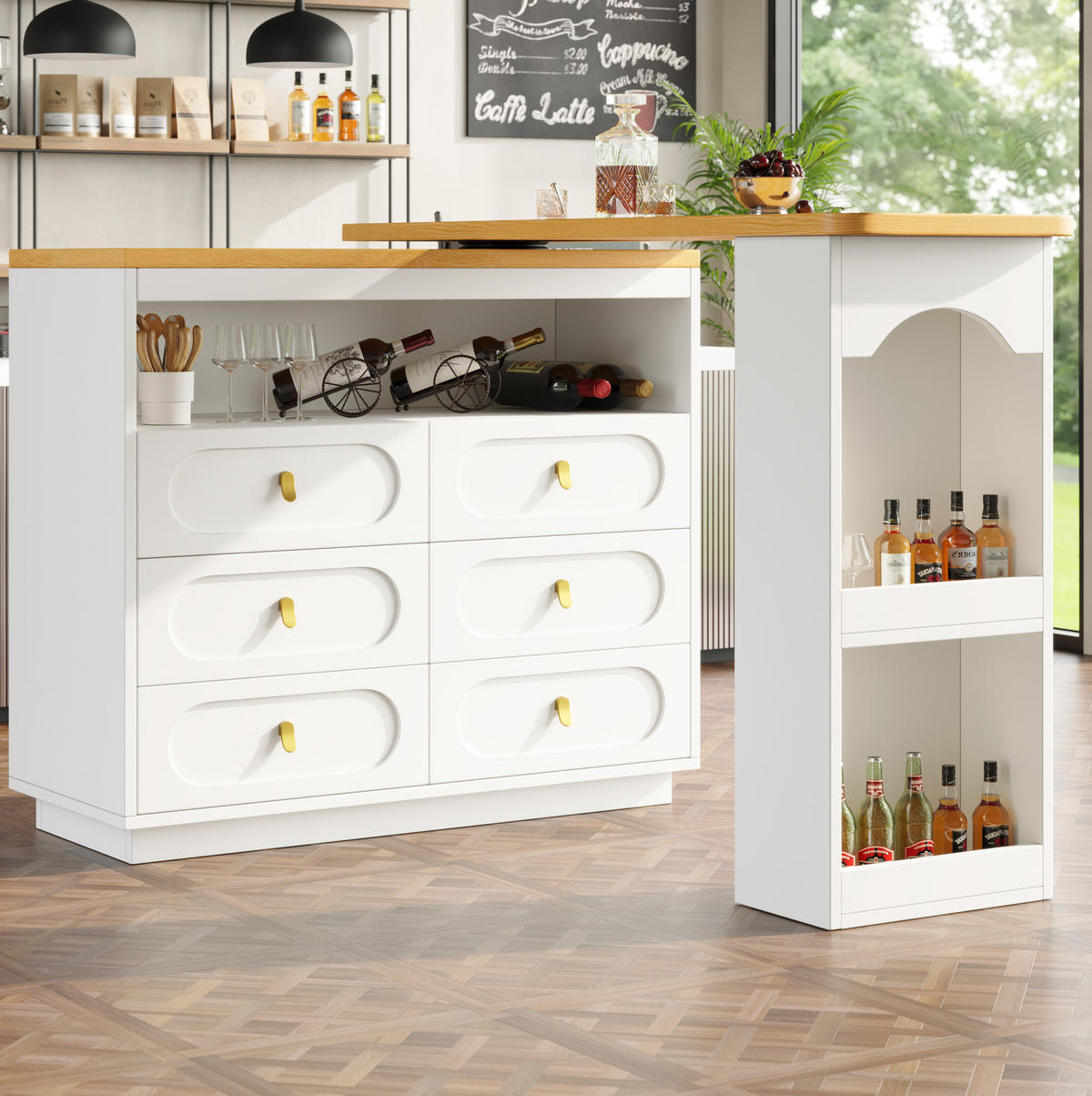 ESSZIMMERSCHRANK aus MDF 137-203x39x90cm in Weiß mit 360° Dreh - Weiß, Holzwerkstoff (203/90/39cm) - Modfu