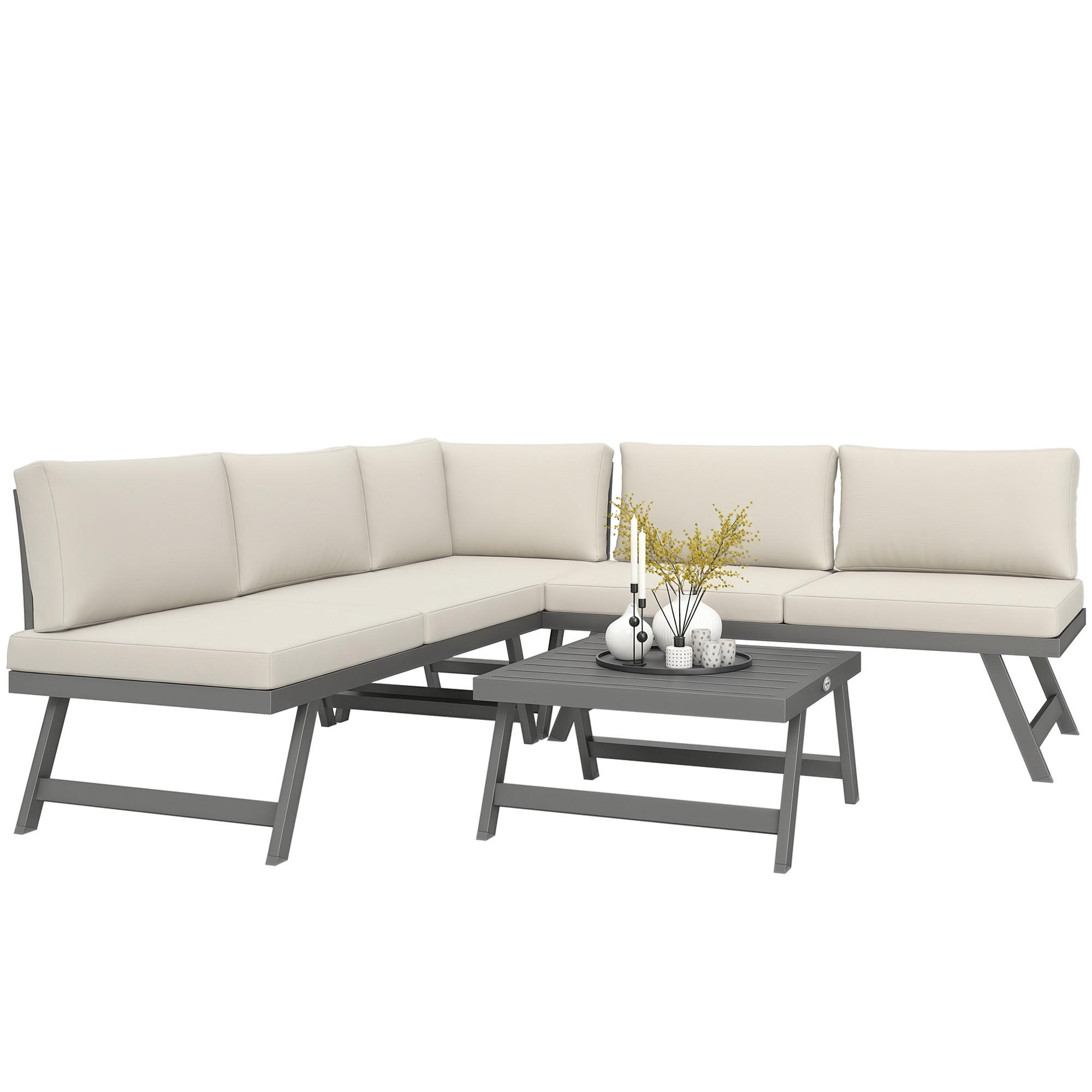 LOUNGEGARNITUR 4-teilig DE-13418 Grau/Beige - Beige, Textil - ComfortXL