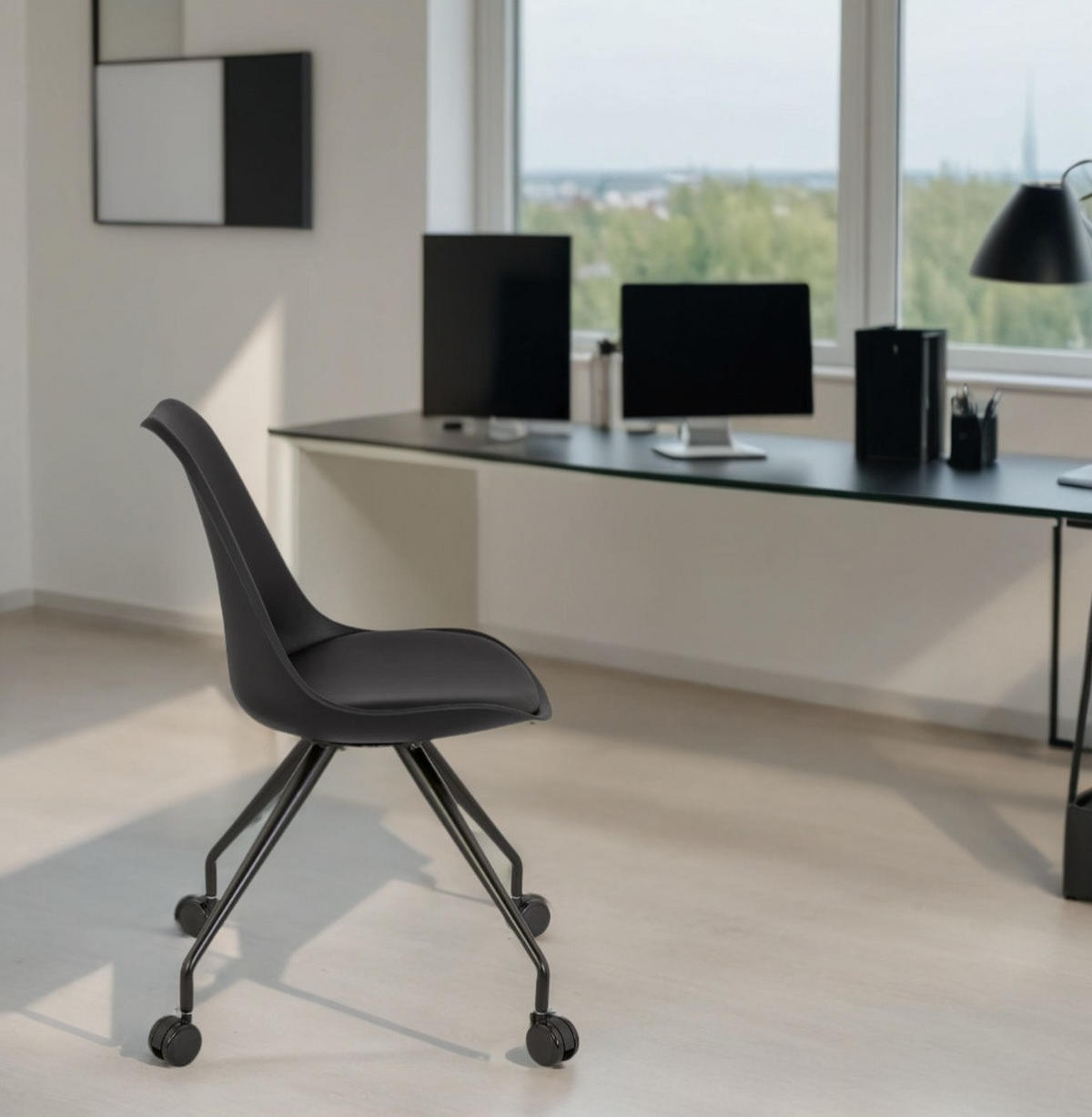 BÜROSTUHL Kunststoff ergonomisch mit Rollen und Drehfunktion GALORO, Schwarz 60x60x92 cm - Schwarz, Kunststoff/Metall (60/92/60cm) - KADIMA DESIGN