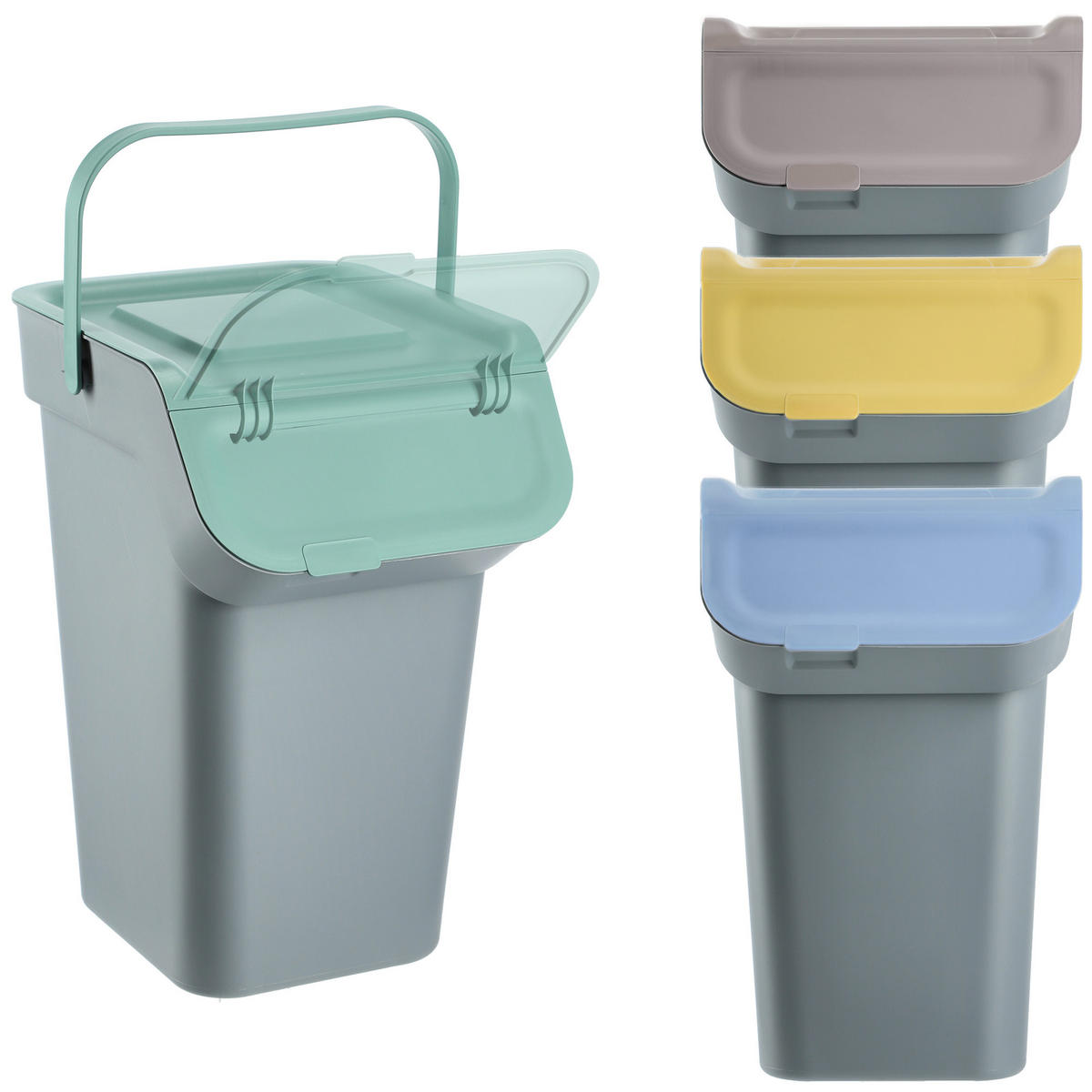 ABFALLBEHÄLTER-SET, 4x25L, Dunkelgrau - Gelb/Braun, Kunststoff (27/44cm) - KADAX