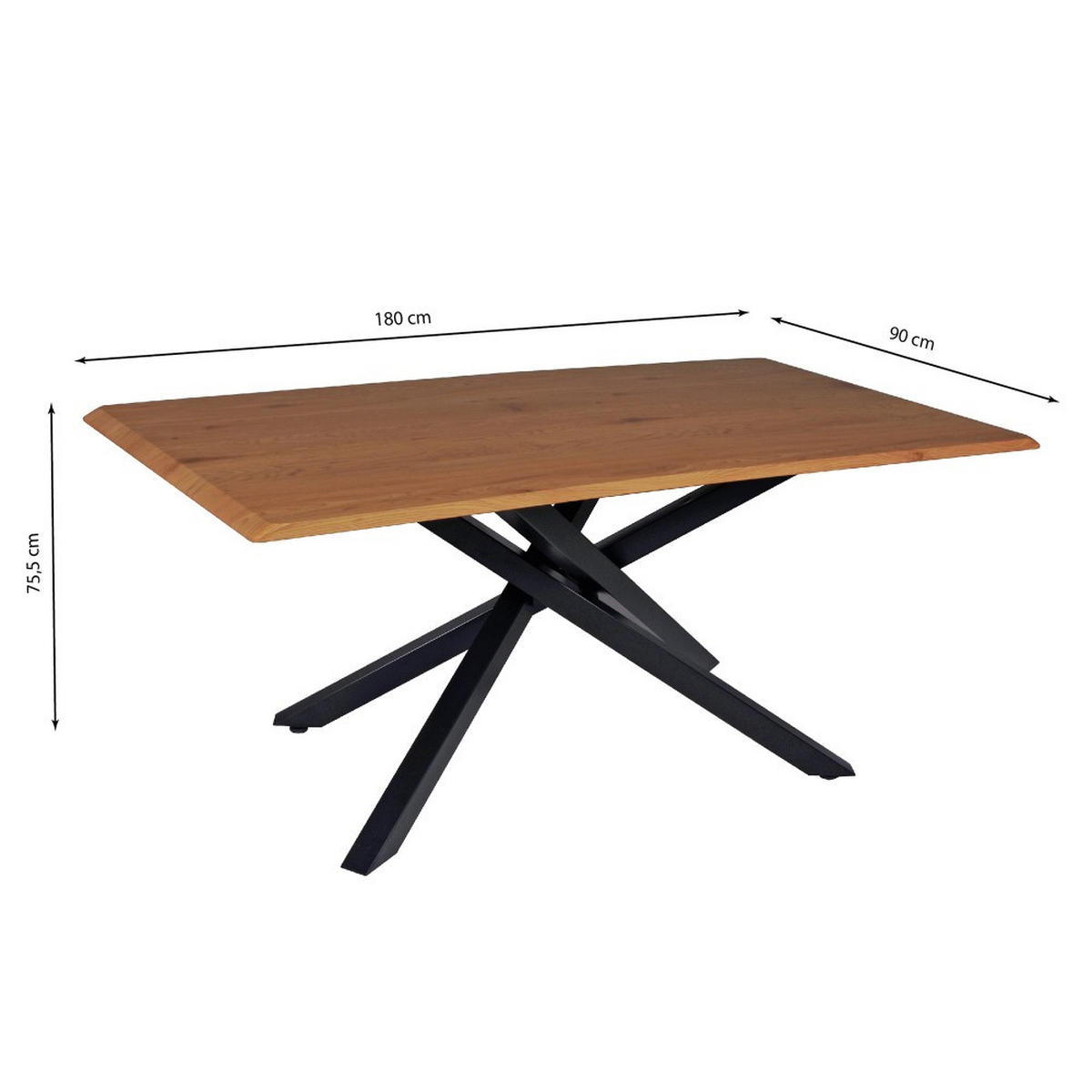 ESSTISCH MONTANA/ 180x90 cm - Eiche Handwerk Dekor und Schwarz - Eichefarben, Holzwerkstoff (180/90/75.5cm) - Weber Industries