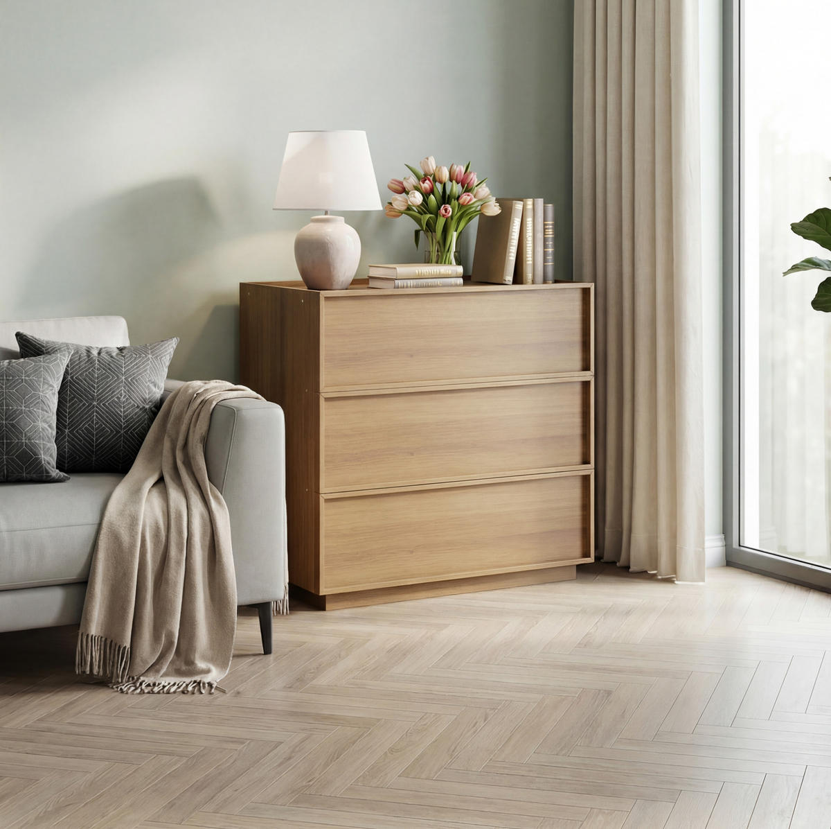 KOMMODE 80/48/78 cm aus MDF und Holzwerkstoff mit 3 grifflosen Schubladen Eichefarben - Nussbaumfarben, Holzwerkstoff (80/78/48cm) - Modenvie