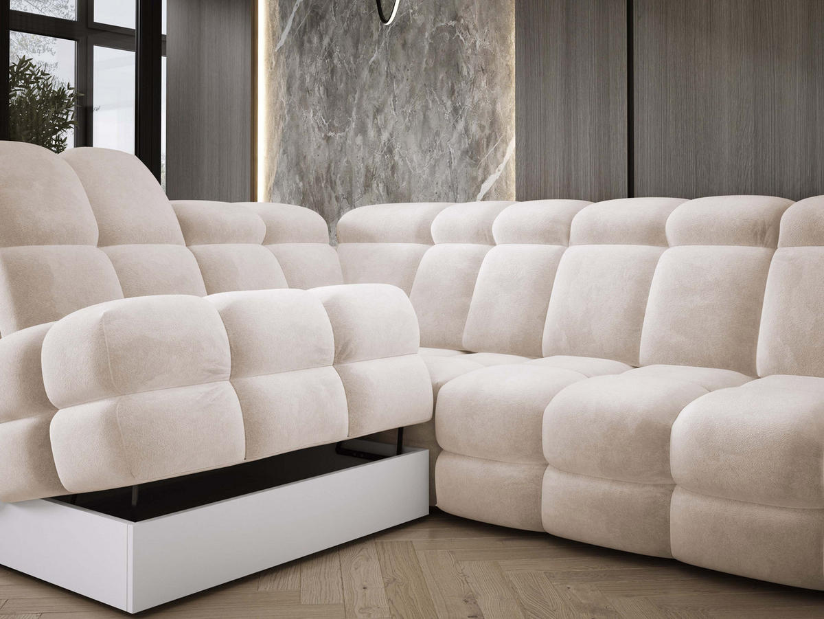 ECKSOFA TOLLO Salvador-stoff L-form 302x217x105 cm creme - Creme, Holz/Textil (302/217cm) - DomoHome