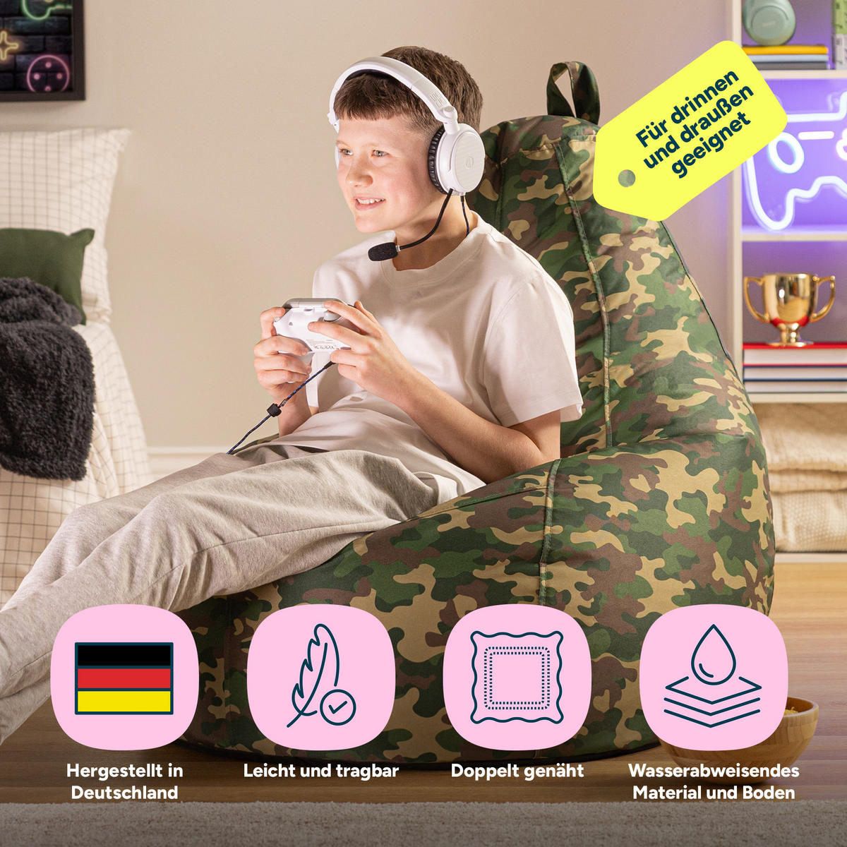 SITZSACK Gaming Camouflage - Grün, Textil (90/73/84cm) - icon