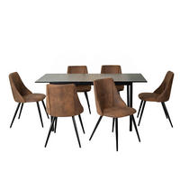 ESSGRUPPE mit 1 ausziehbaren Tisch und 6 Stühlen aus Suede in Braun - Multicolor/Schwarz, Metall (40/86/39cm) - Meubles Cosy