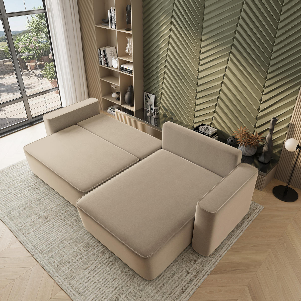 ECKSOFA BELARO CL Beige Samtstoff mit Schlaffunktion - Beige, Holzwerkstoff/Textil (280/162cm) - MASSENO