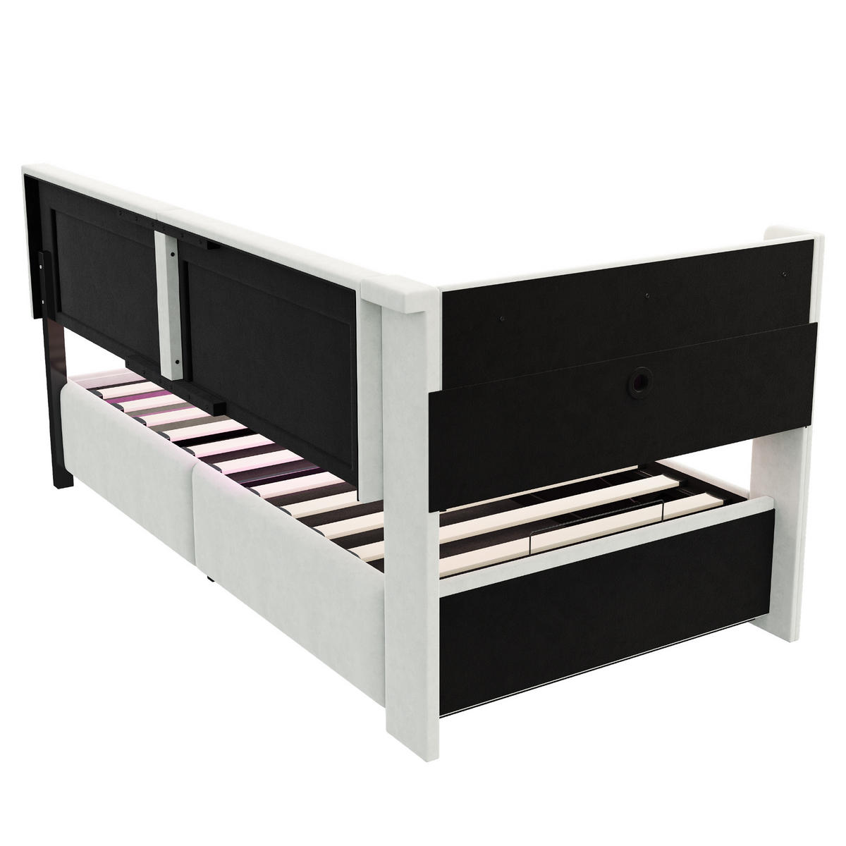 POLSTERBETT 90x200 Beige Samt LED Stauraum - Beige, Textil (90/200cm) - FLIEKS