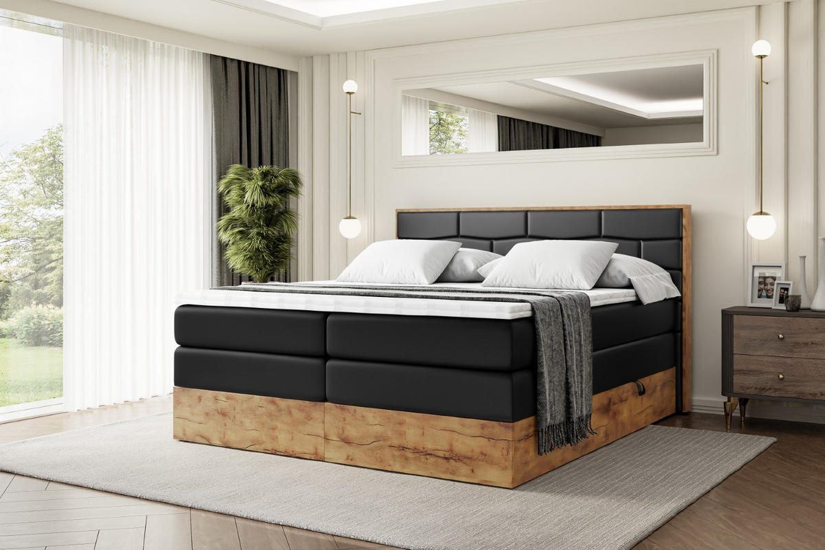 BOXSPRINGBETT mit Matratze H3|H4 und Lattenrost - LOLLI8 KING-120x200 - Schwarz - Schwarz, Holzwerkstoff (120/200cm) - ALTDECOR