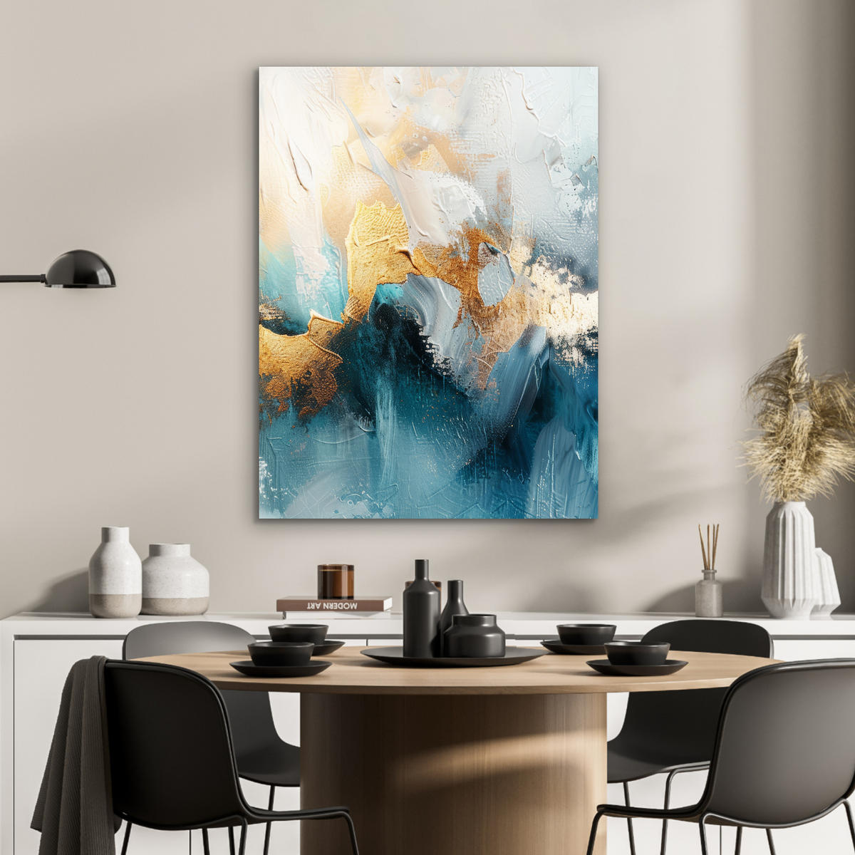 KOVOVÝ OBRAZ Abstraktné - umenie - zlaté - modré 60x80 cm - petrolejová, kov (60/80cm) - MuchoWow