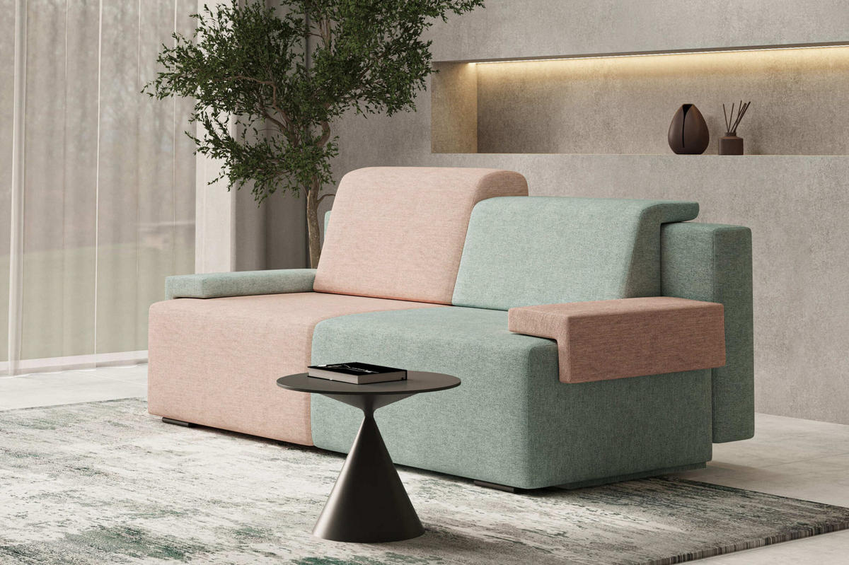 SCHLAFSOFA HOOK - Schmutziges Rosa +Türkis (Diosa 60 + 70) - Rosa, Holzwerkstoff (200/88/98cm) - Möblo