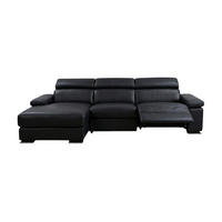 ECKSOFA Plutone Echtleder mit 1 x Relaxfunktion Schwarz - Schwarz, Leder/Metall (286/165cm)