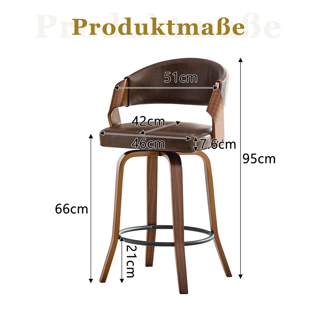 BARHOCKER 2er-Set mit Rückenlehne aus Holz und PU-Leder - Braun, Holz (42/95/51cm) - MIVRAY