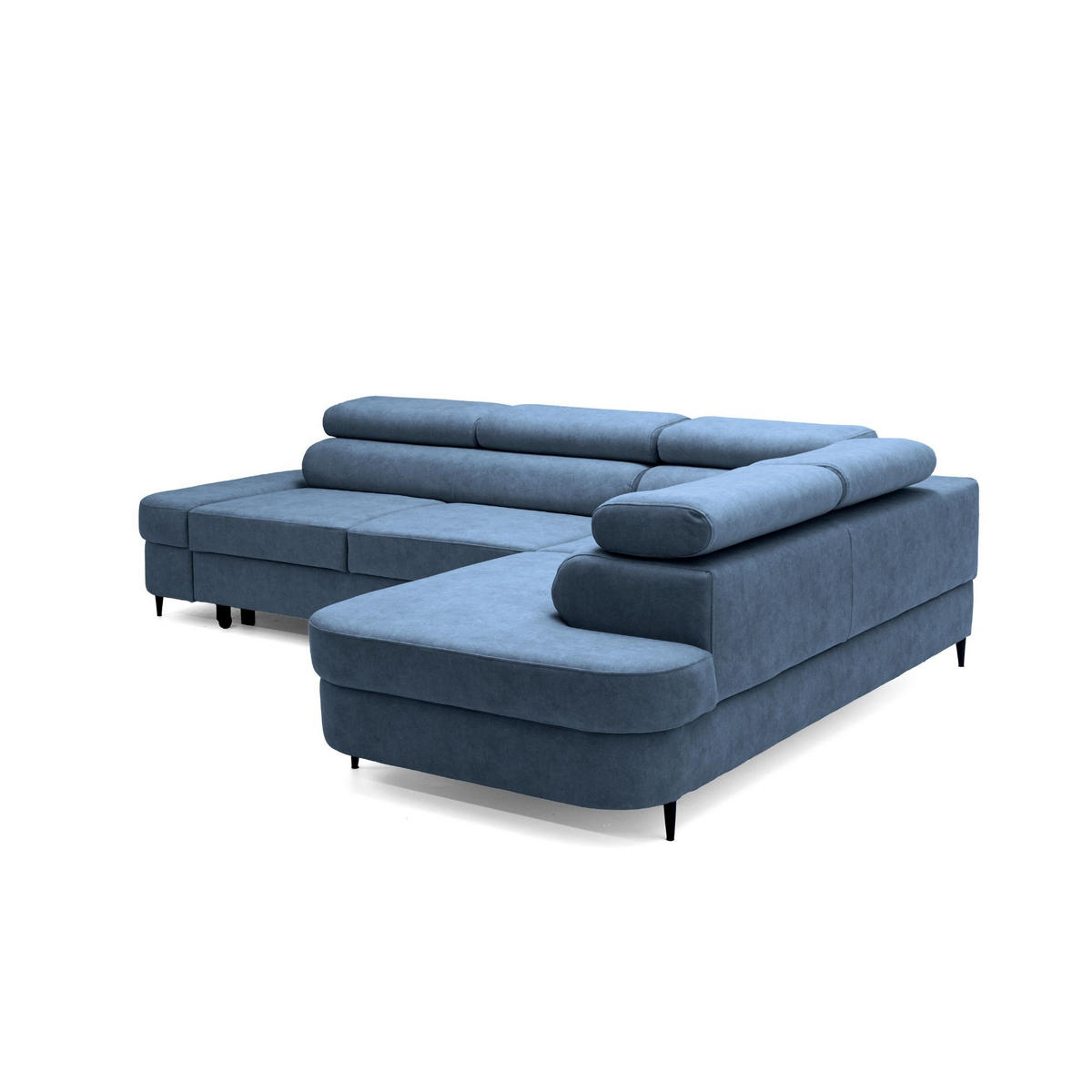 ECKSOFA PRIAM L Rechts mit Schlaffunktion 125x195 Velours Blau - Blau/Schwarz, Holz/Textil (203/275cm) - Muffo