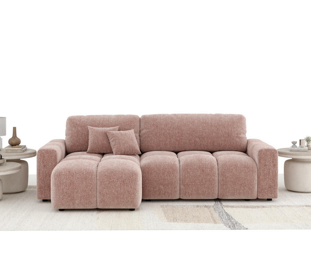 ECKSOFA MIT SCHLAFFUNKTION Ucci Rosa Chenille - Schwarz/Rosa, Holz/Holzwerkstoff (233/142cm) - Maison de Reve