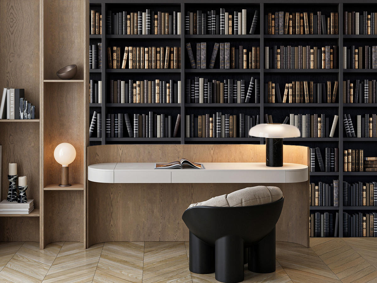 FOTOTAPETE für Büro Bücherregale Bibliothek Literatur 100x70 - Beige/Creme, Papier (100/70cm) - Muralo