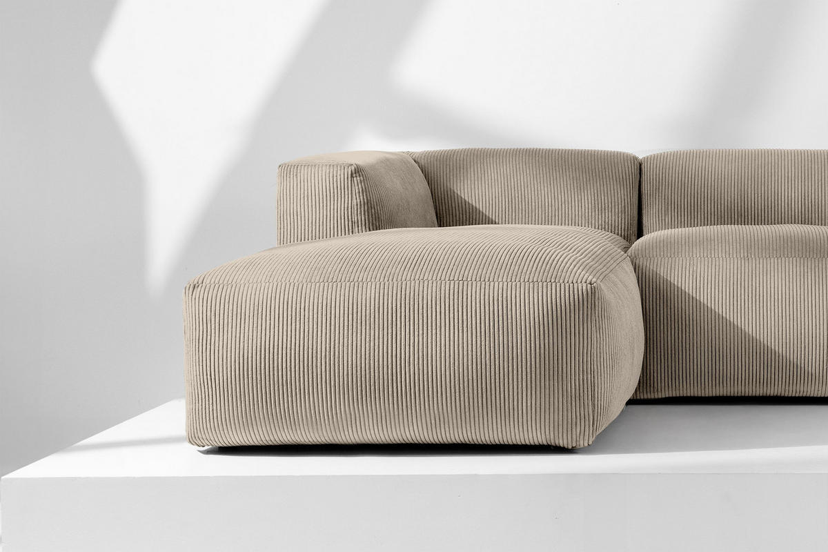 ECKMODULSOFA-LINKS BUFFO 3/4 Sitzer mit extrem weicher Sitzfläche, Kordstoff, beige - Beige, Textil (237/180cm) - KONSIMO®