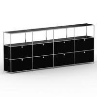 HOCHSCHRANK, 4 offene Fächer, 8 Klappen, Breite 302 cm, Schwarz - Chromfarben/Silberfarben, Metall (40/118/302.2cm) - Versee