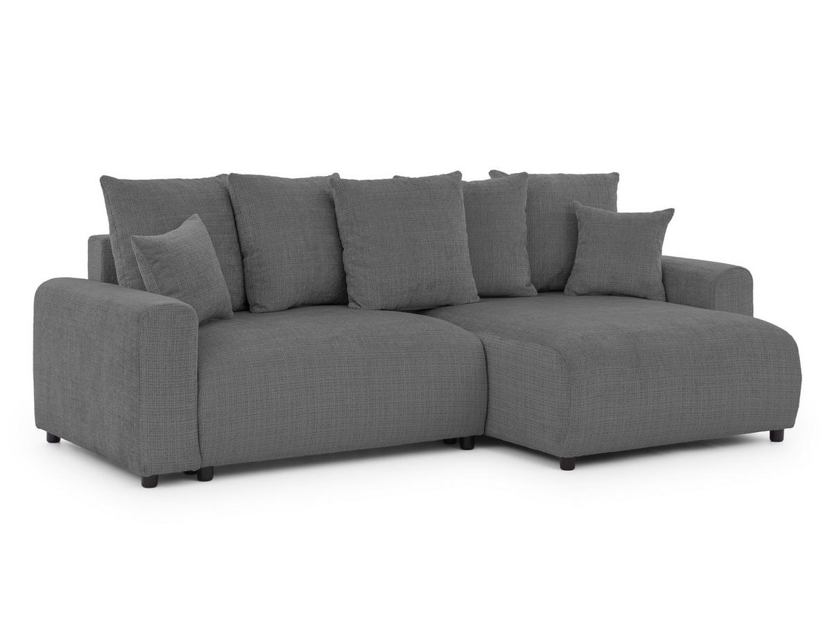 ECKSOFA Calma mit Schlaffunktion und Bettkasten im Bumpy-Design aus weichem Grau Chenille-Stoff - Ottomane rechts - Beige/Schwarz, Holz/Kunststoff (239/140cm) - S-Style Möbel