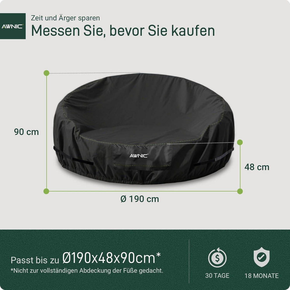 SCHUTZHÜLLE Sonneninsel Wasserdicht Ø190x90/48 cm - Schwarz, Textil (190/90/190cm)