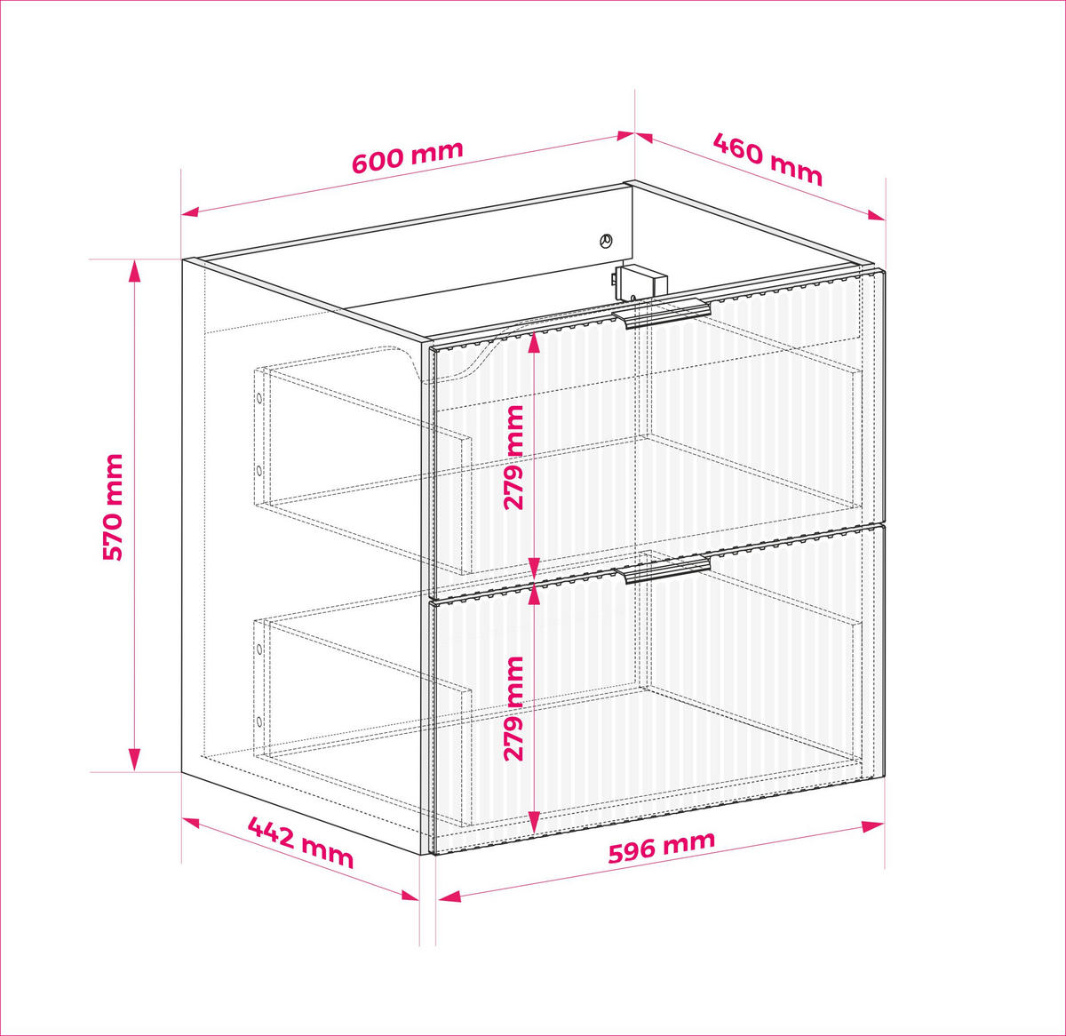 WASCHBECKUNTERSCHRANK, Schwarz, 60 x 77 x 46 cm, schwarzer Griff, schwarze Beine, ohne Arbeitsplatte - Schwarz, Holzwerkstoff (60/77/46cm) - 3XE LIVING