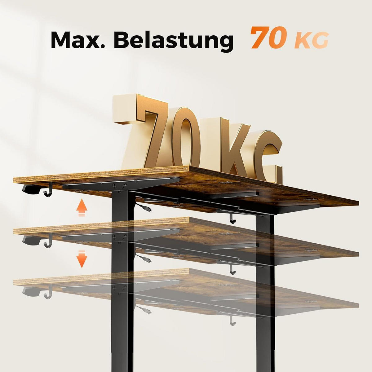 SCHREIBTISCH Höhenverstellbar Elektrisch 140 x 80 cm Braun - Braun, Holzwerkstoff (140/80/75cm)