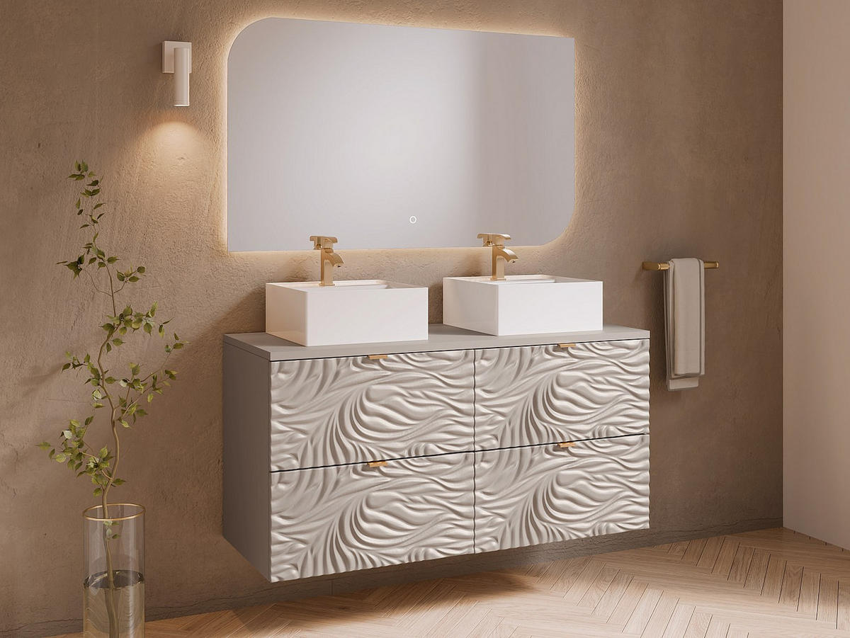 DOPPELWASCHTISCH - 120 cm x 46 cm - Holz, Platte - Beige - RINAREL - Beige, Holz (120/60/46cm) - Vente-Unique