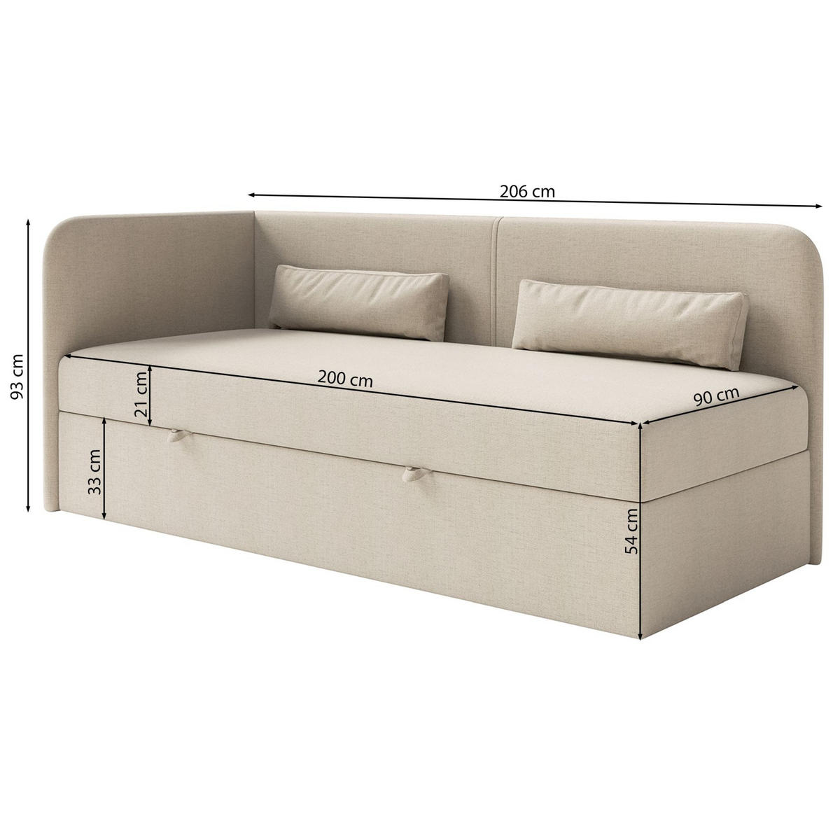 JUGENDBETT Calmmo Dunkelgrau mit Chenille-Bezug, Kopfteil links - Dunkelgrau, Textil (90/200cm) - Selsey