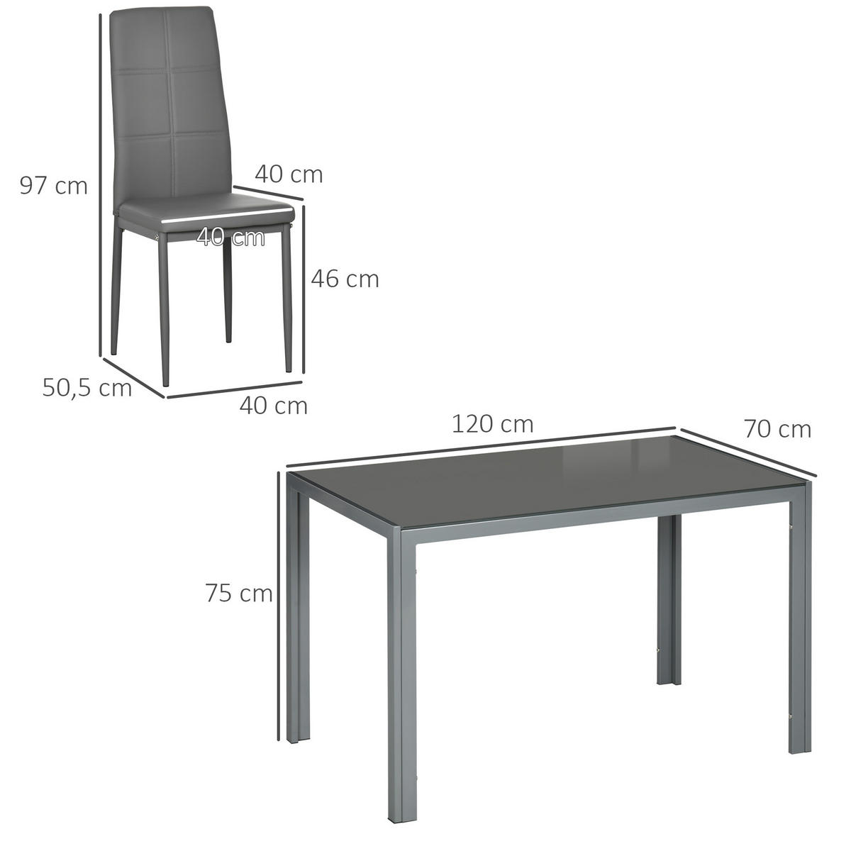 ESSGRUPPE mit 4 Stühlen, Küchentisch mit Kunstlederstühlen, 120 x 70 x 75 cm, grau - Grau, Metall (120/75/70cm)