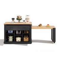 KÜCHENINSEL 133.5/60/93 cm Schwarz mit 2 Schubladen, ausziehbarem Esstisch und verstellbaren Regalen - Schwarz, Holz (60/93/132cm) - Oxeza