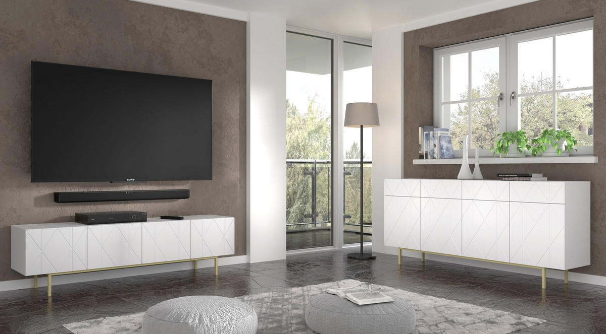 TV LOWBOARD Weiß 180/50,5/42 - Weiß, Holzwerkstoff (180/51/42cm) - RAUMHIRSCH FURNITURE