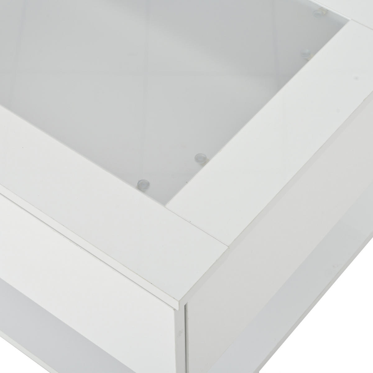 COUCHTISCH 100/50/35 cm Weiß aus Spanplatte und Glas mit LED-Licht und 2 Schubladen - Weiß, Holzwerkstoff (100/50/35cm) - OKMYHOME