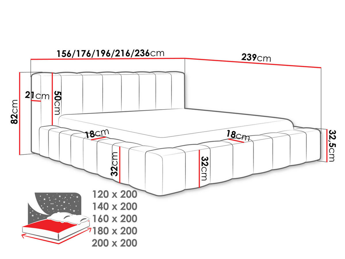 POLSTERBETT Makira - Creme, Holz/Holzwerkstoff (140/200cm) - MIRJAN24