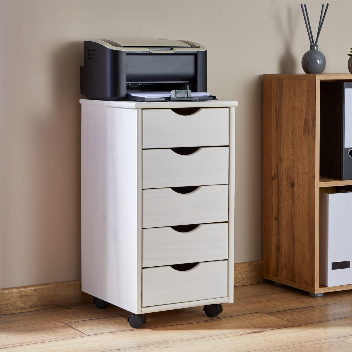 ROLLCONTAINER LAGOS - Weiß, Holz (35/65/40cm) - IDIMEX