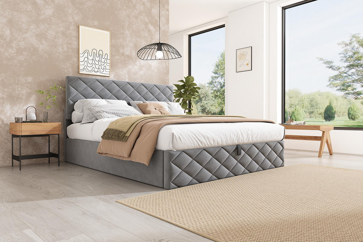 POLSTERBETT 140/200 cm in Grau mit Bettkasten und Lattenrost Samt im schlichten Design - Grau, Holzwerkstoff/Textil (140/200cm) - STILVORA