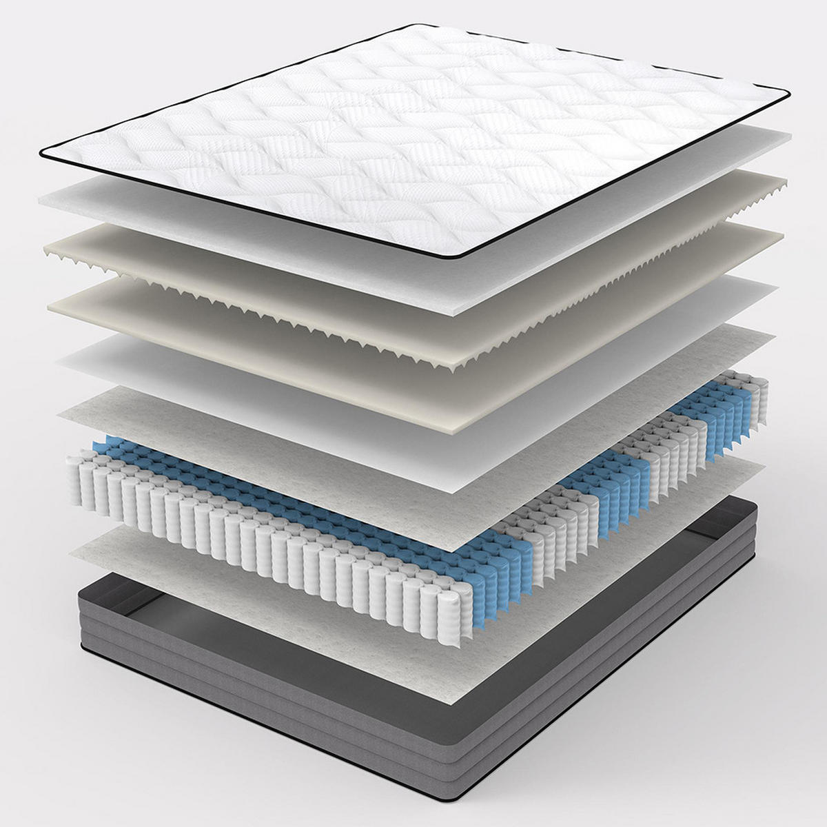 TASCHENFEDERKERNMATRATZE mit 1000 Federn,Unabhängige 7-Zonen-Stütze,Feste Liegehärte H3 – 120×200cm - Weiß, Textil (120/200cm) - KOMHTOM