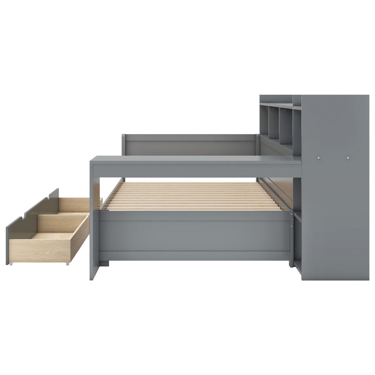 SCHLAFSOFA 90x200cm Grau Spanplatte Nachttischablage Schreibtisch USB - Grau, Holz (90/200cm) - FLIEKS