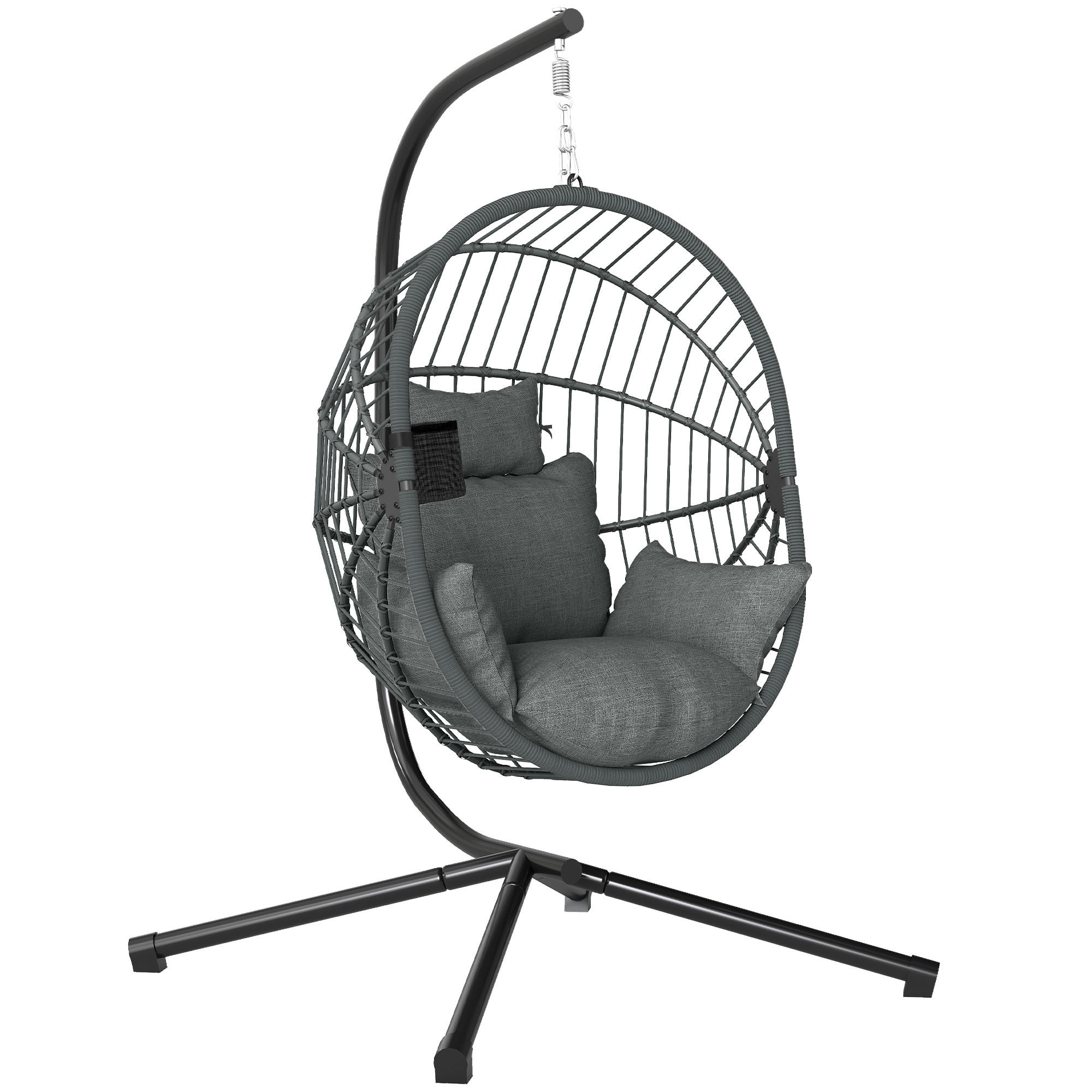 HÄNGESESSEL, Stahl, Polyester, Grau - Grau, Kunststoff/Metall (106/188/120cm) - Outsunny