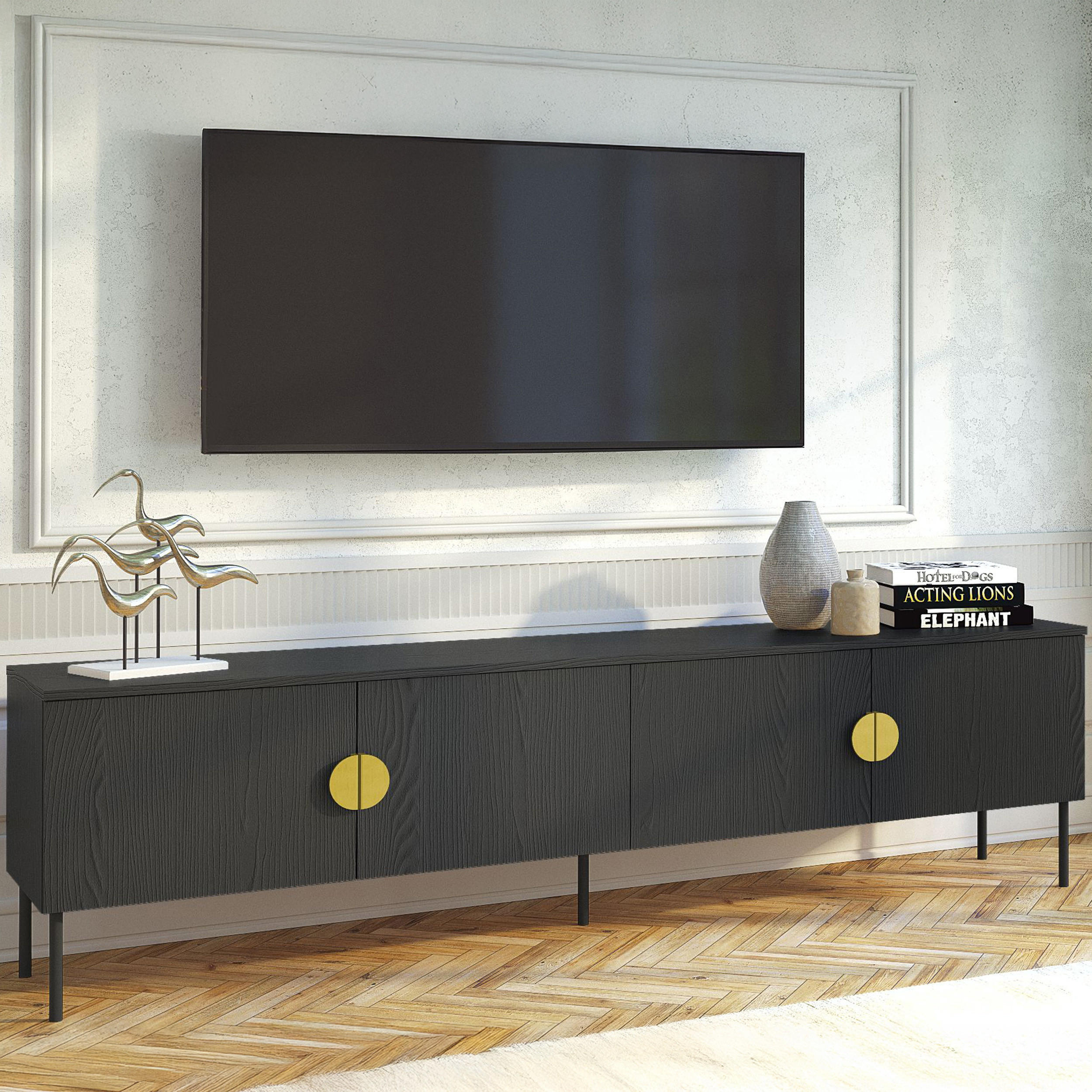 TV-LOWBOARD VIDIS Holzstruktur - Schwarz, Holzwerkstoff (200/54/40cm) - KONSIMO®