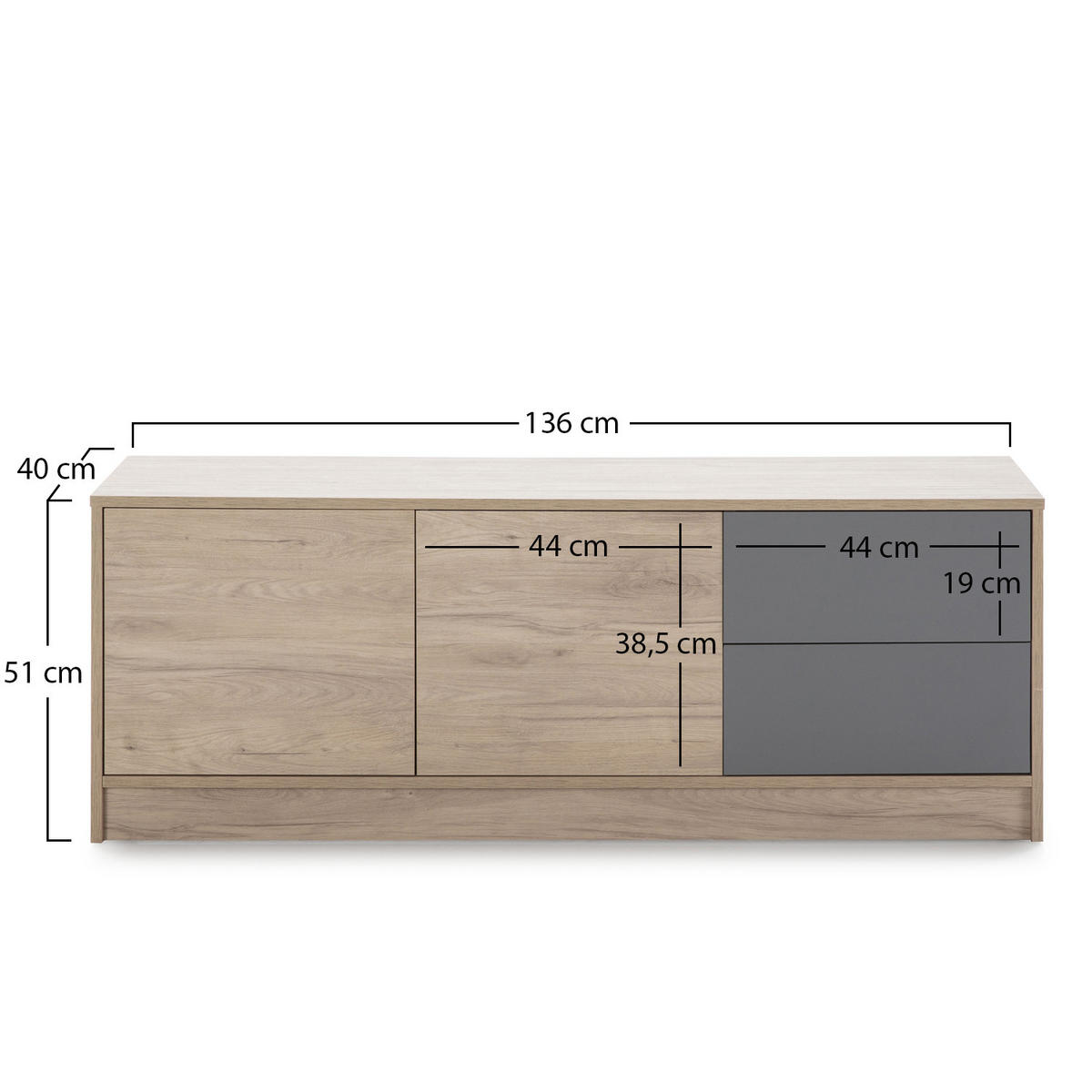 TV-ELEMENT Panama 2 Schubladen 2 Türen - Wildeiche, Holzwerkstoff (136/51/40cm) - VS Venta-stock
