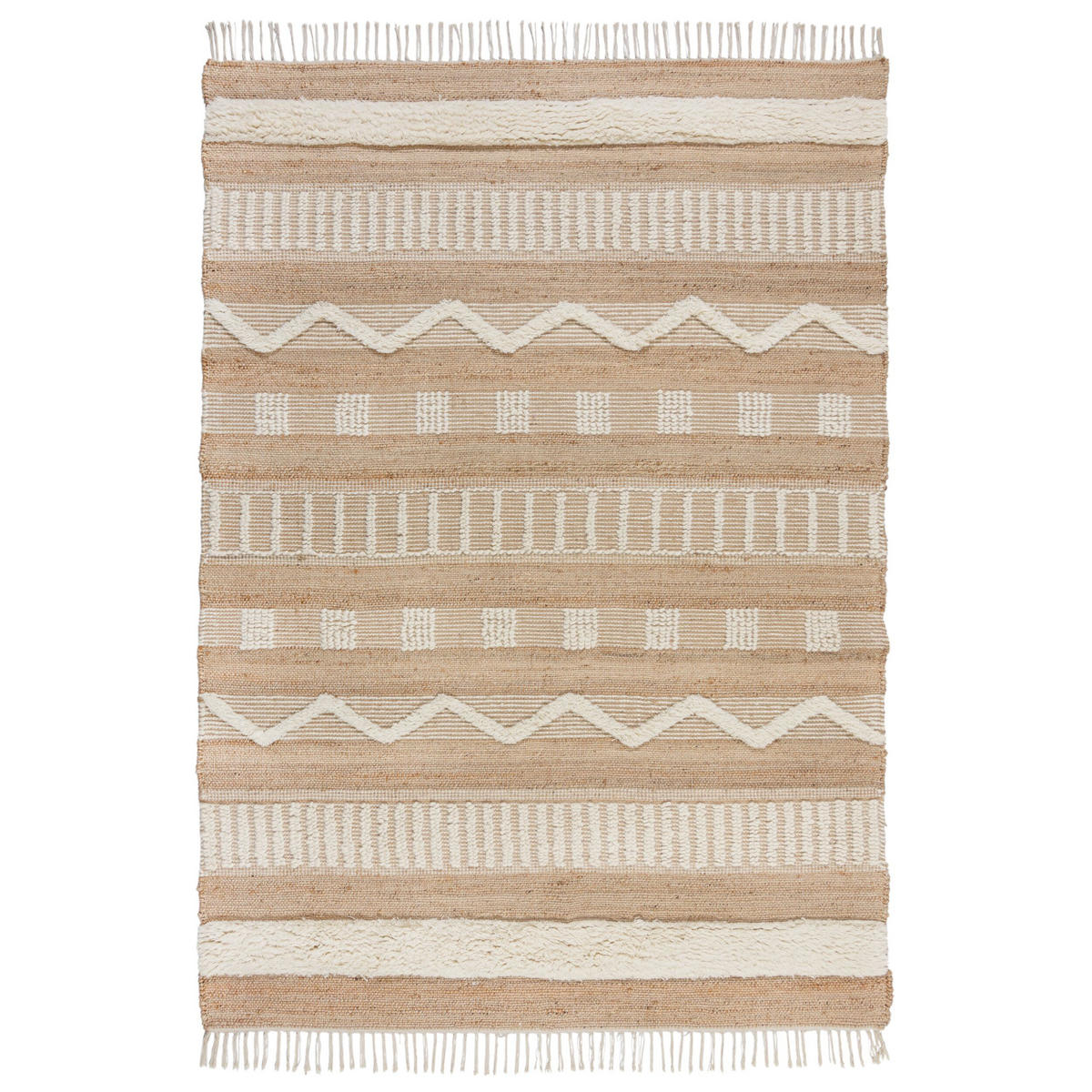 NATURTEPPICH handgewebt Jute-Wolle-Mix skandinavisch WHARFE, Braun-Beige 160x230 cm - Braun, Textil (160/230cm) - KADIMA DESIGN