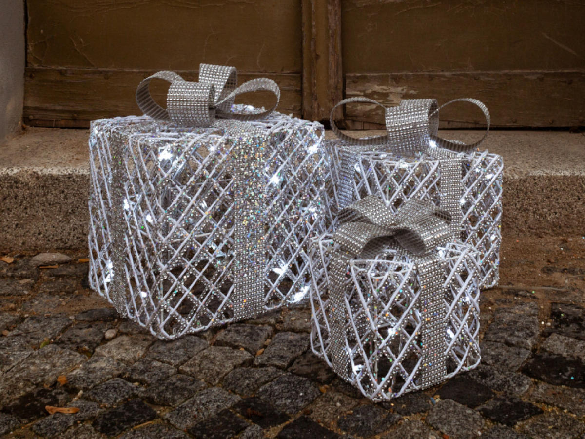 LED-LICHTDEKORATION GESCHENKE, silber, 72 LEDs, mit Timer - Weiß, Metall (35/35/1cm) - LAALU