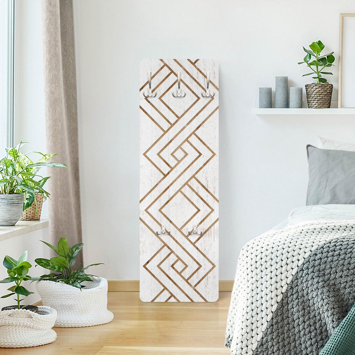 WANDGARDEROBE - Zick Zack Muster auf Holz 34/105 cm - Weiß, Holzwerkstoff (34/105/1.6cm) - Bilderwelten