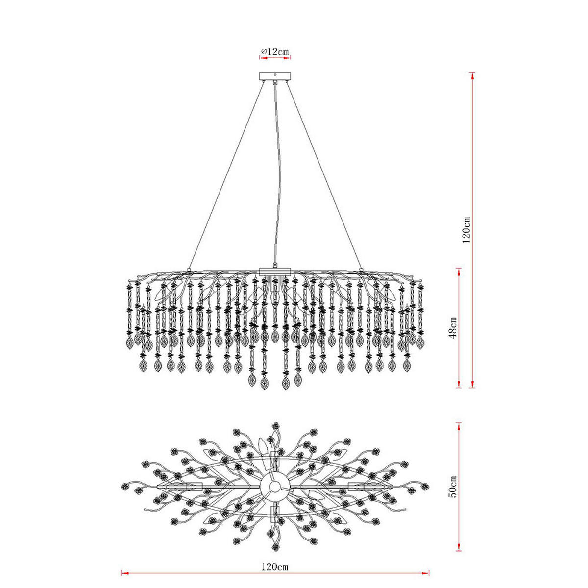 KRONLEUCHTER GLORIA Metall Gold Kristall - Goldfarben, Glas (120/50/120cm) - Globo Lighting