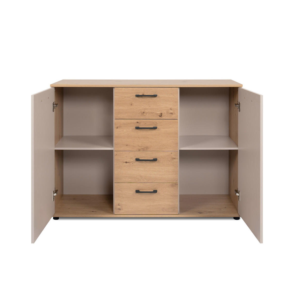 SIDEBOARD mit 2 Türen, 4 Schubladen, Eicheneffekt und Kaschmir 120/35/85,5 cm - Eschefarben, Holzwerkstoff (35/85.5/43.5cm) - Calicosy