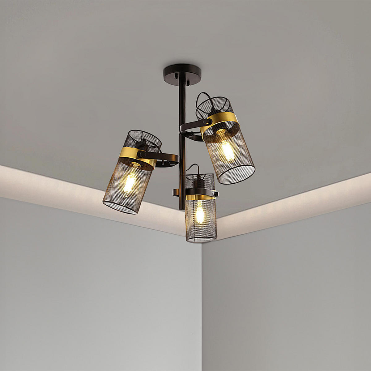 DECKENLEUCHTE LAMBA - Goldfarben/Schwarz, Metall (54.5/54.5/48cm) - Home Deluxe