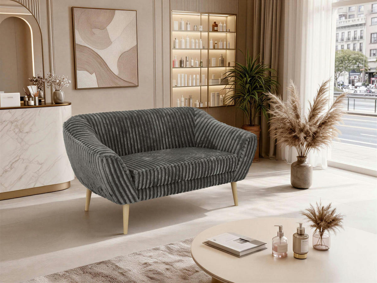 2-SITZER-SOFA PIRS - Grau Cord - Holzbeine - Buchefarben/Grau, Holzwerkstoff/Textil (140/75/74cm) - MKS