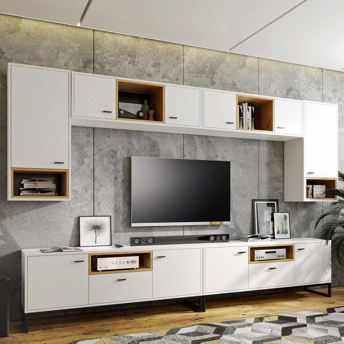 VITRINE OMAN mit 1 Tür, Weiß+eiche Artisan - Schwarz/Weiß, Holzwerkstoff/Metall (90/130/40cm) - Beautysofa