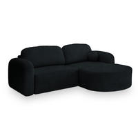 ECKSOFA AMILIA R-S Schwarz Boucle-Stoff mit Schlaffunktion - Schwarz, Holz (263/174cm) - MASSENO