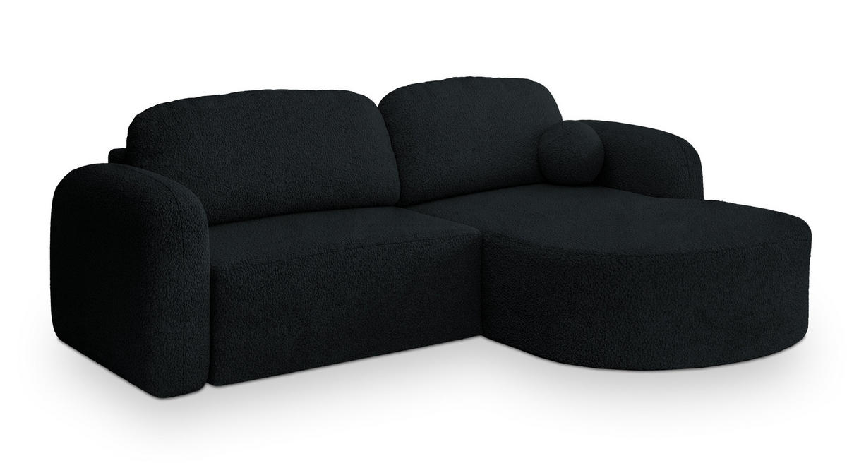 ECKSOFA AMILIA R-S Schwarz Boucle-Stoff mit Schlaffunktion - Schwarz, Holz (263/174cm) - MASSENO